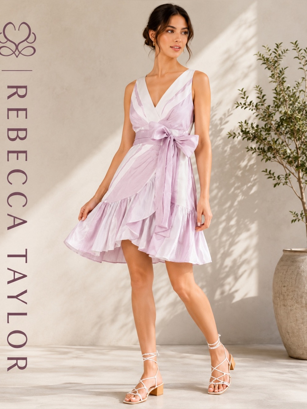 REBECCA TAYLOR Linen, raffled, wrap lavender dress